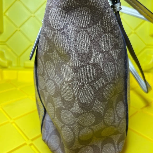 Coach Signature Women's Khaki Leather/Pvc Tote - Picture 2 of 10